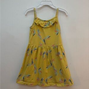 Yellow Parrot Print Kids Dress